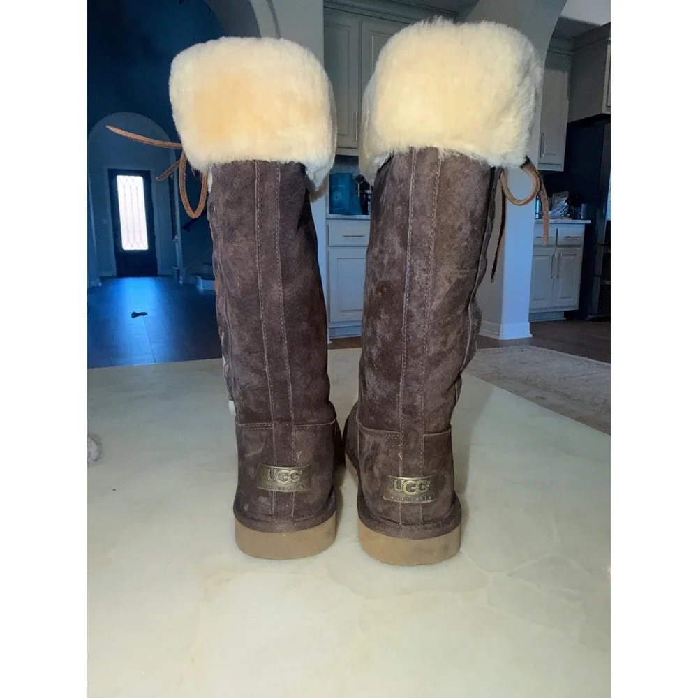 UGG Australia Sunburst Tall Suede Boots Chocolate Brown Shearling 5163 Womens 8
